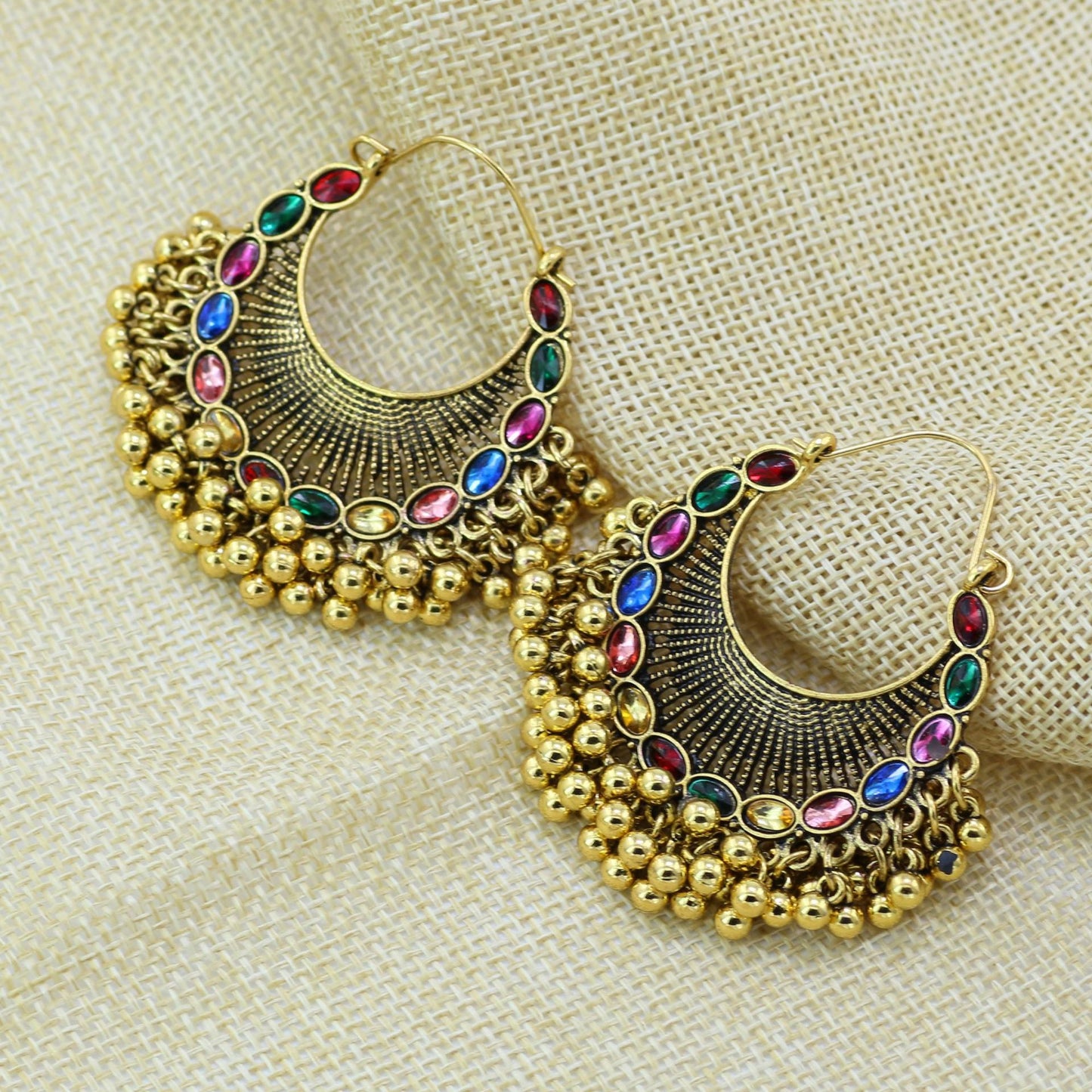 Indian Earrings Chandbalis Gold Round Beaded Earrings for Wowen-Gold - enjoyinshopping