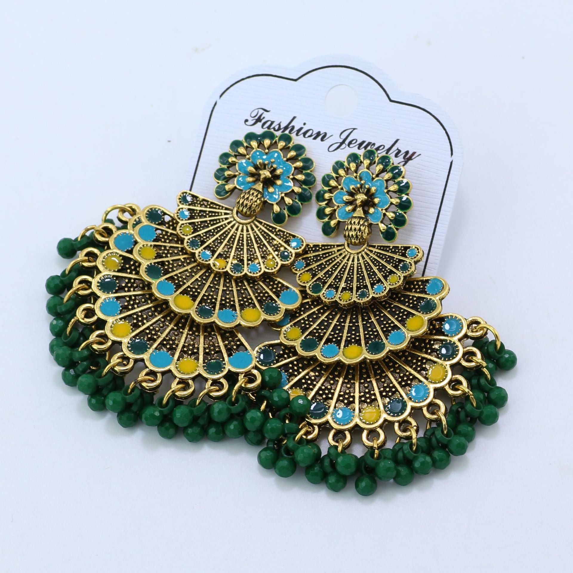 Indian Earrings Beaded Enamel Peacock Earrings for Wowen-Green - enjoyinshopping