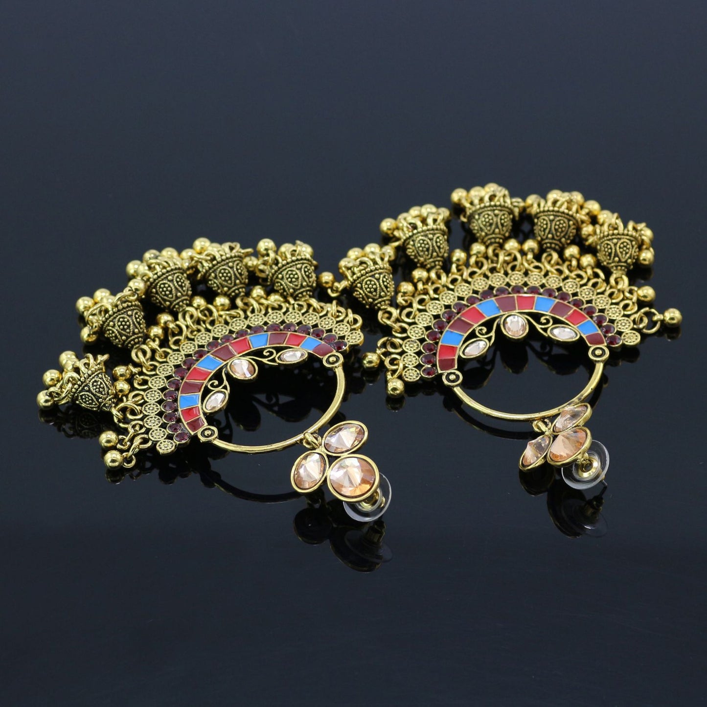 Indian Earrings Gold Traditional Hoop Beaded Stud Earrings Jhumka Jhumki Jumka for Wowen-Gold - enjoyinshopping