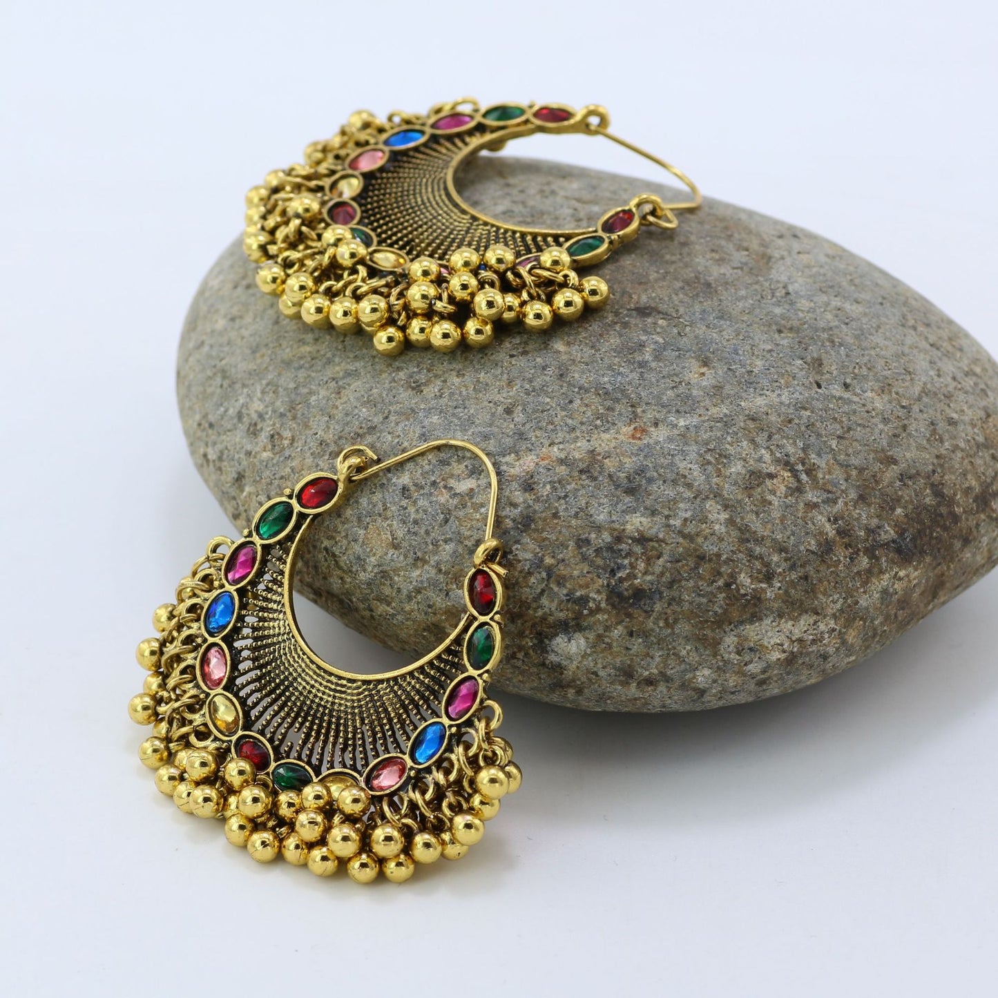 Indian Earrings Chandbalis Gold Round Beaded Earrings for Wowen-Gold - enjoyinshopping