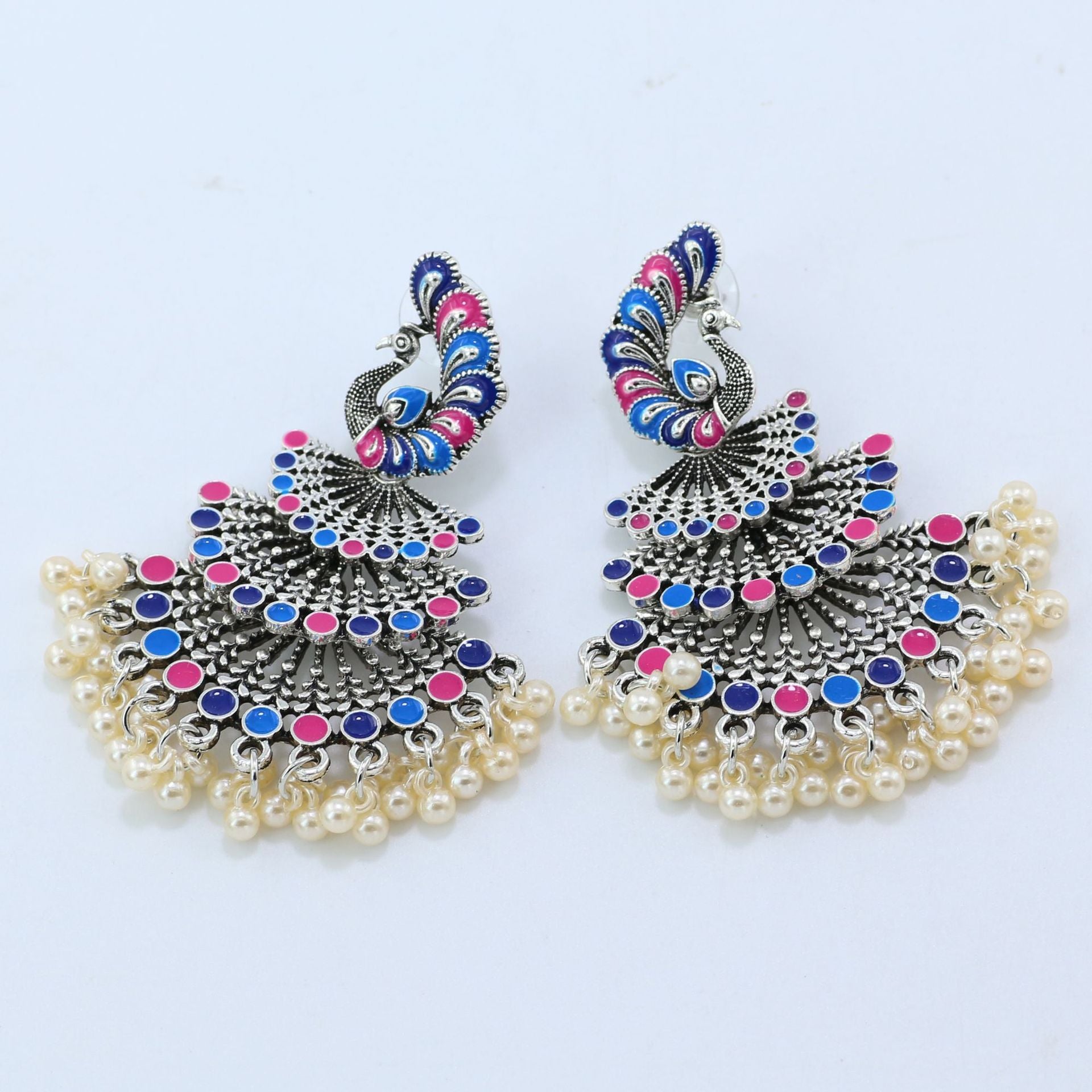 Indian Earrings Beaded Enamel Peacock Stud Earrings for Wowen-Blue - enjoyinshopping