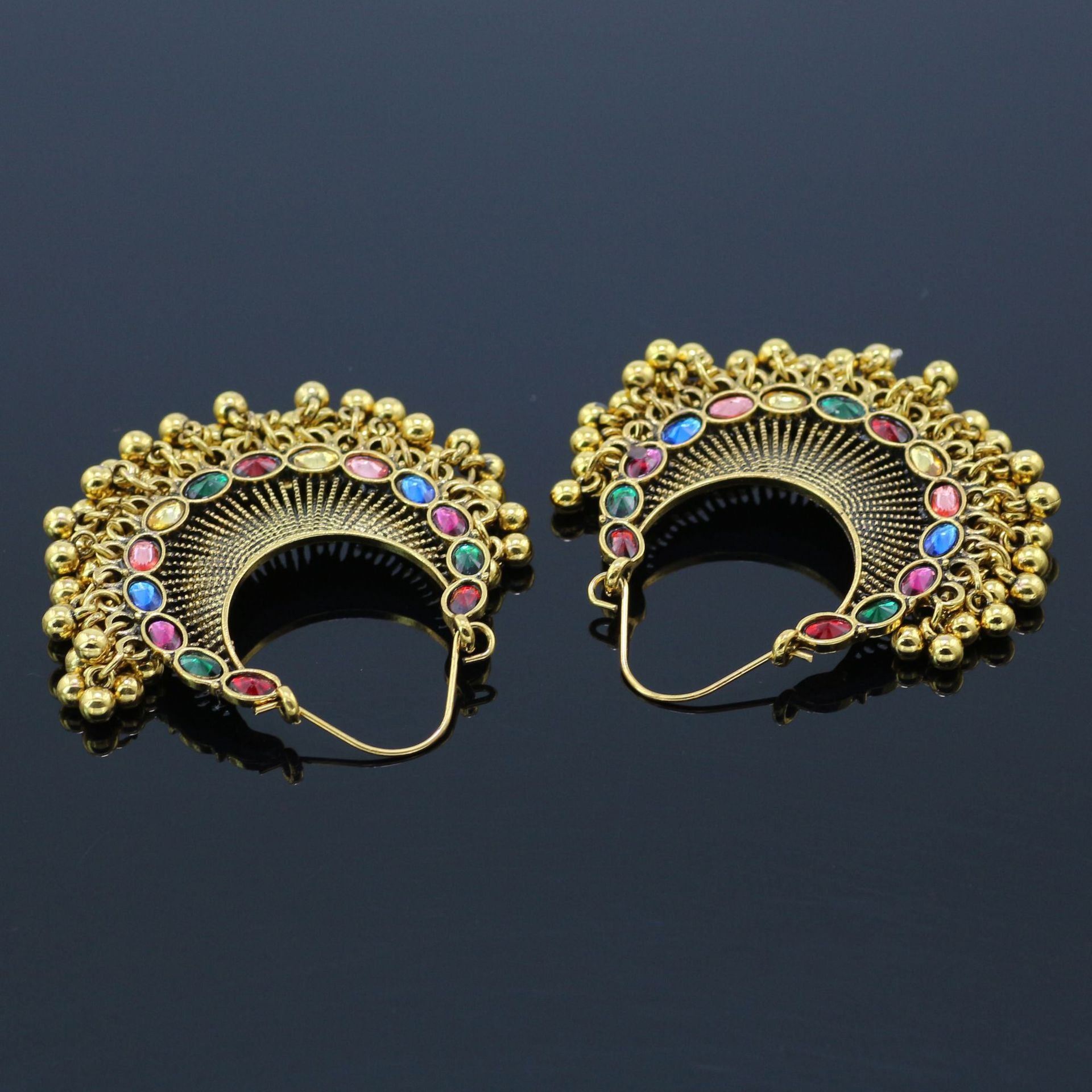 Indian Earrings Chandbalis Gold Round Beaded Earrings for Wowen-Gold - enjoyinshopping