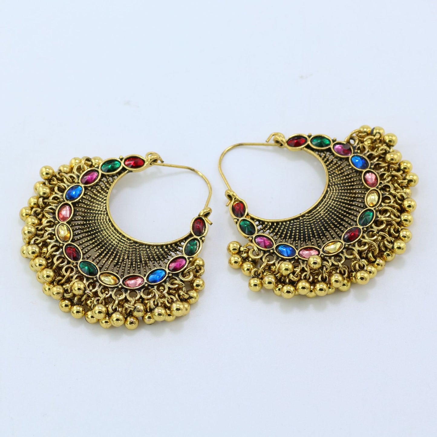 Indian Earrings Chandbalis Gold Round Beaded Earrings for Wowen-Gold - enjoyinshopping