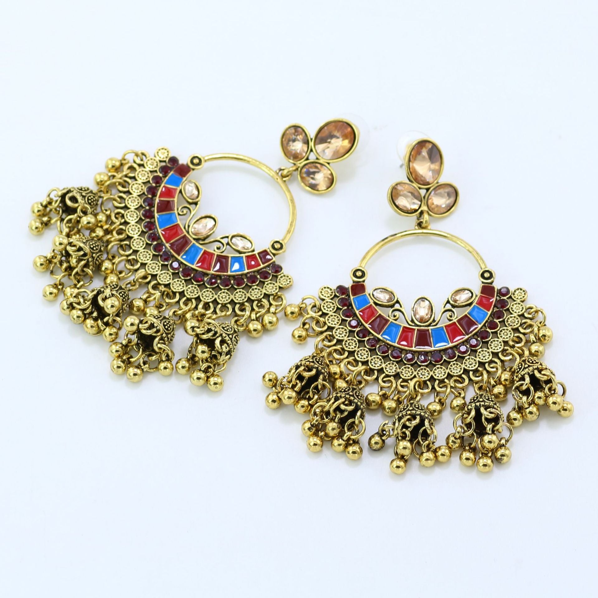 Indian Earrings Gold Traditional Hoop Beaded Stud Earrings Jhumka Jhumki Jumka for Wowen-Gold - enjoyinshopping