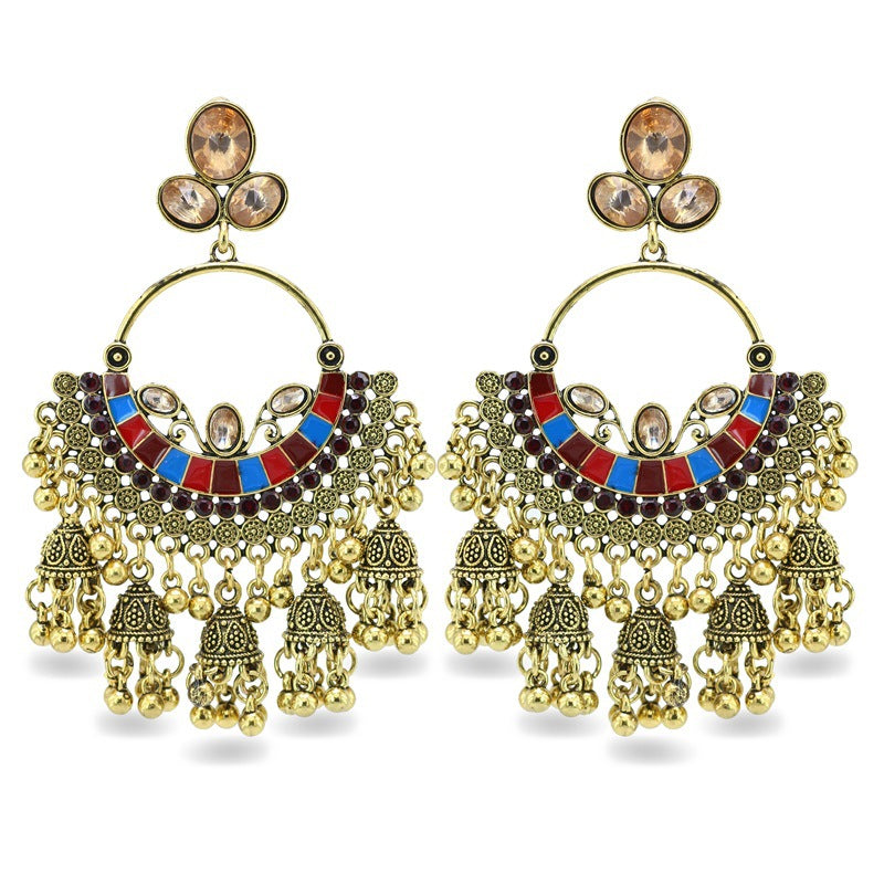 Indian Earrings Gold Traditional Hoop Beaded Stud Earrings Jhumka Jhumki Jumka for Wowen-Gold - enjoyinshopping