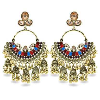 Indian Earrings Gold Traditional Hoop Beaded Stud Earrings Jhumka Jhumki Jumka for Wowen-Gold - enjoyinshopping