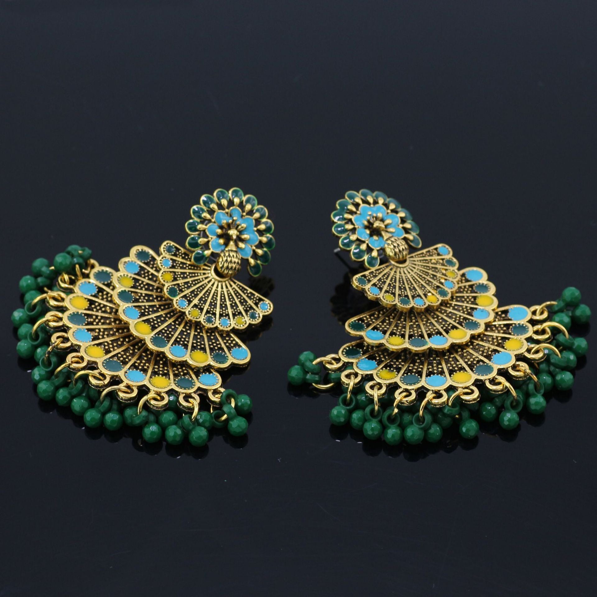 Indian Earrings Beaded Enamel Peacock Earrings for Wowen-Green - enjoyinshopping