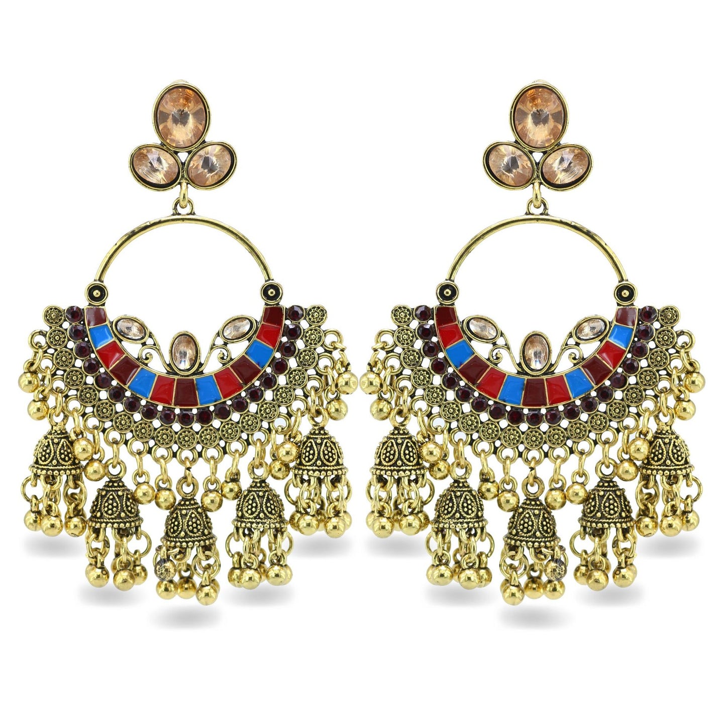 Indian Earrings Gold Traditional Hoop Beaded Stud Earrings Jhumka Jhumki Jumka for Wowen-Gold - enjoyinshopping