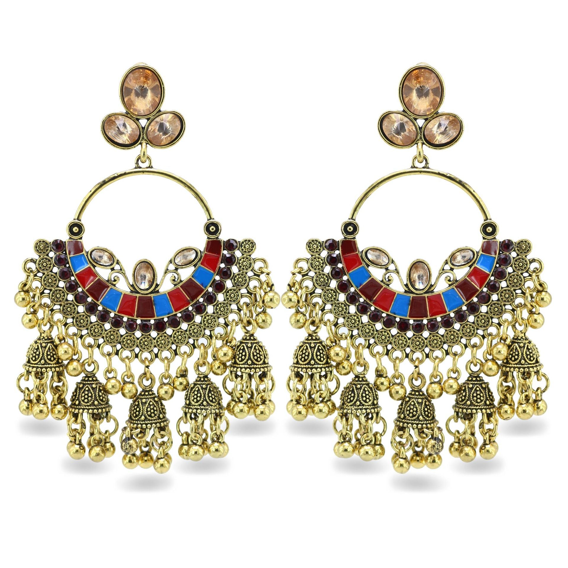 Indian Earrings Gold Traditional Hoop Beaded Stud Earrings Jhumka Jhumki Jumka for Wowen-Gold - enjoyinshopping