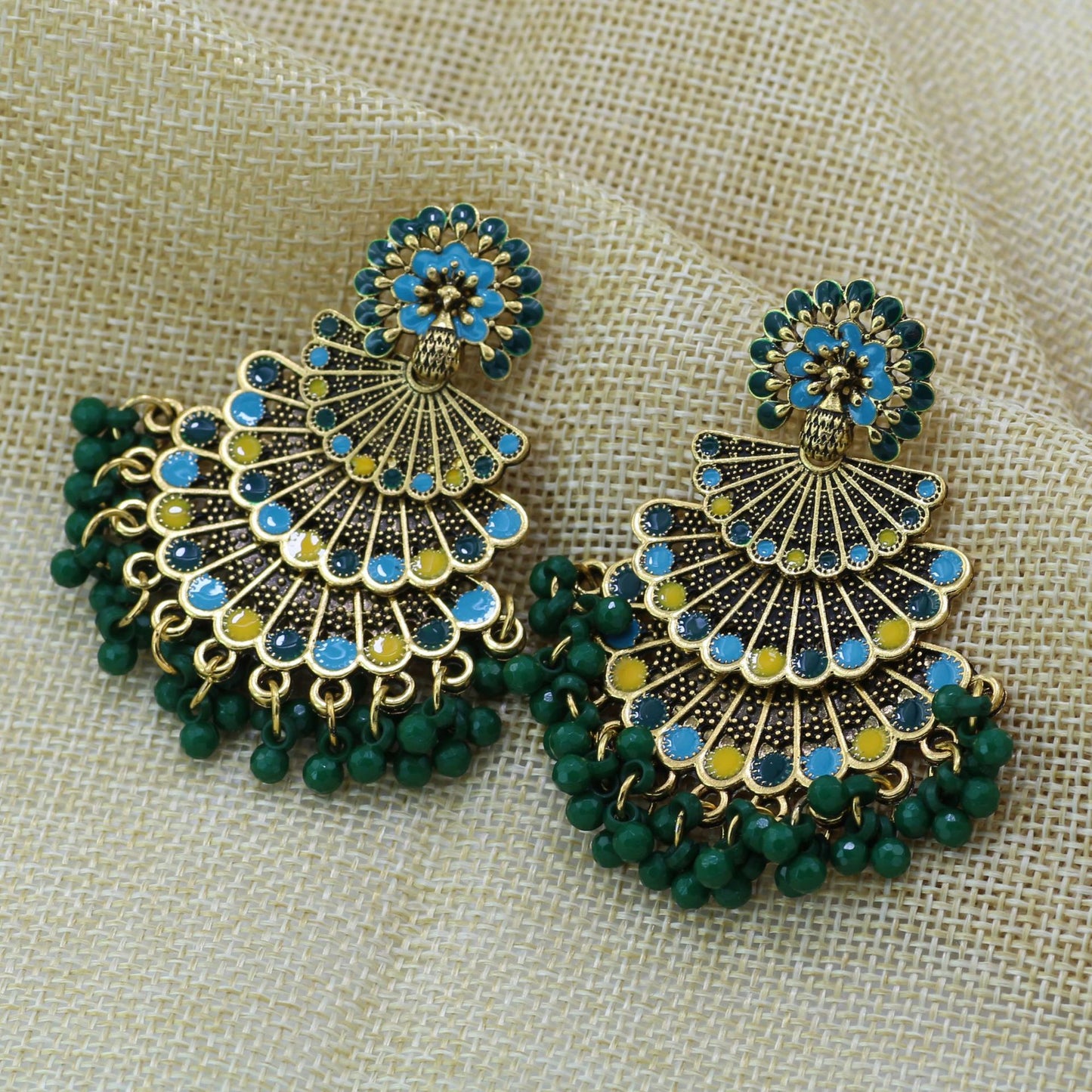 Indian Earrings Beaded Enamel Peacock Earrings for Wowen-Green - enjoyinshopping