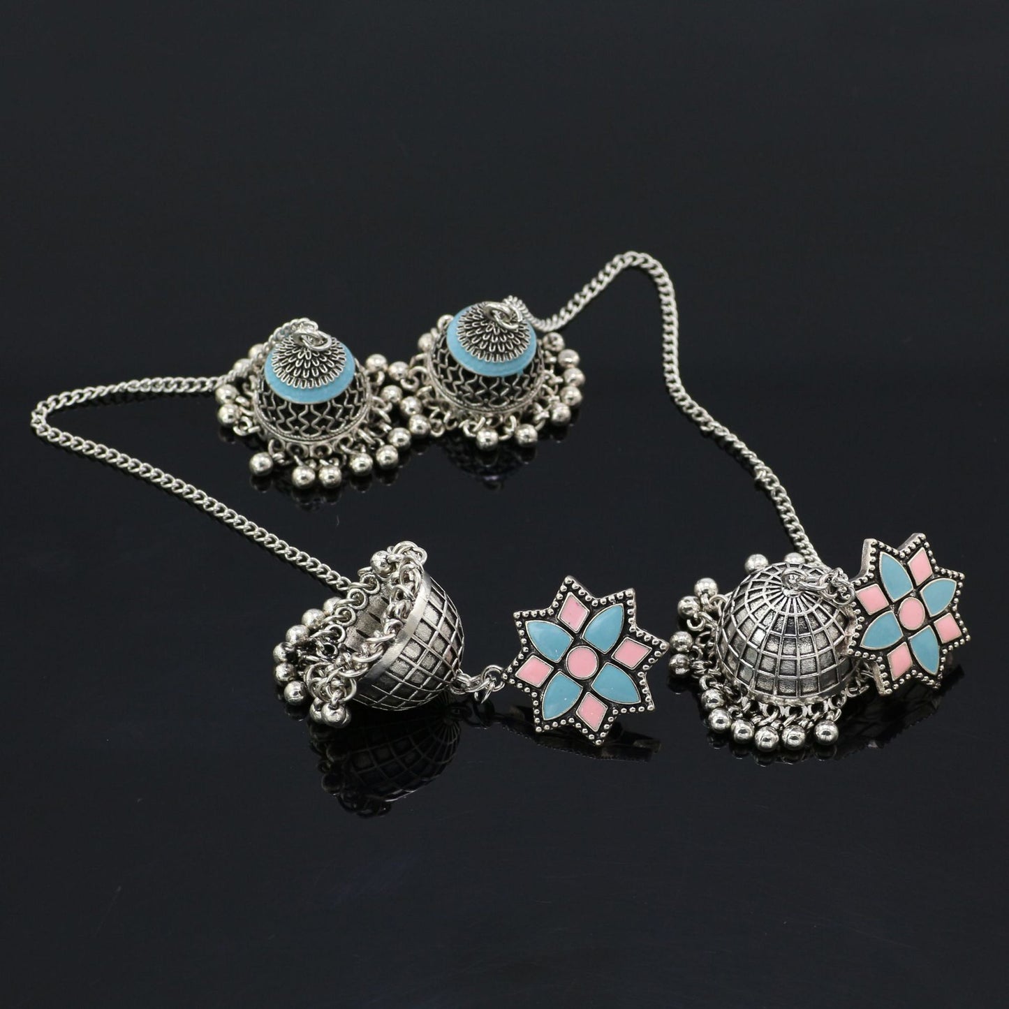 Indian Earrings Traditional Ethnic Bollywood Silver Oxidized Long Jhumka Jhumki Jumka Earrings for Wowen - enjoyinshopping