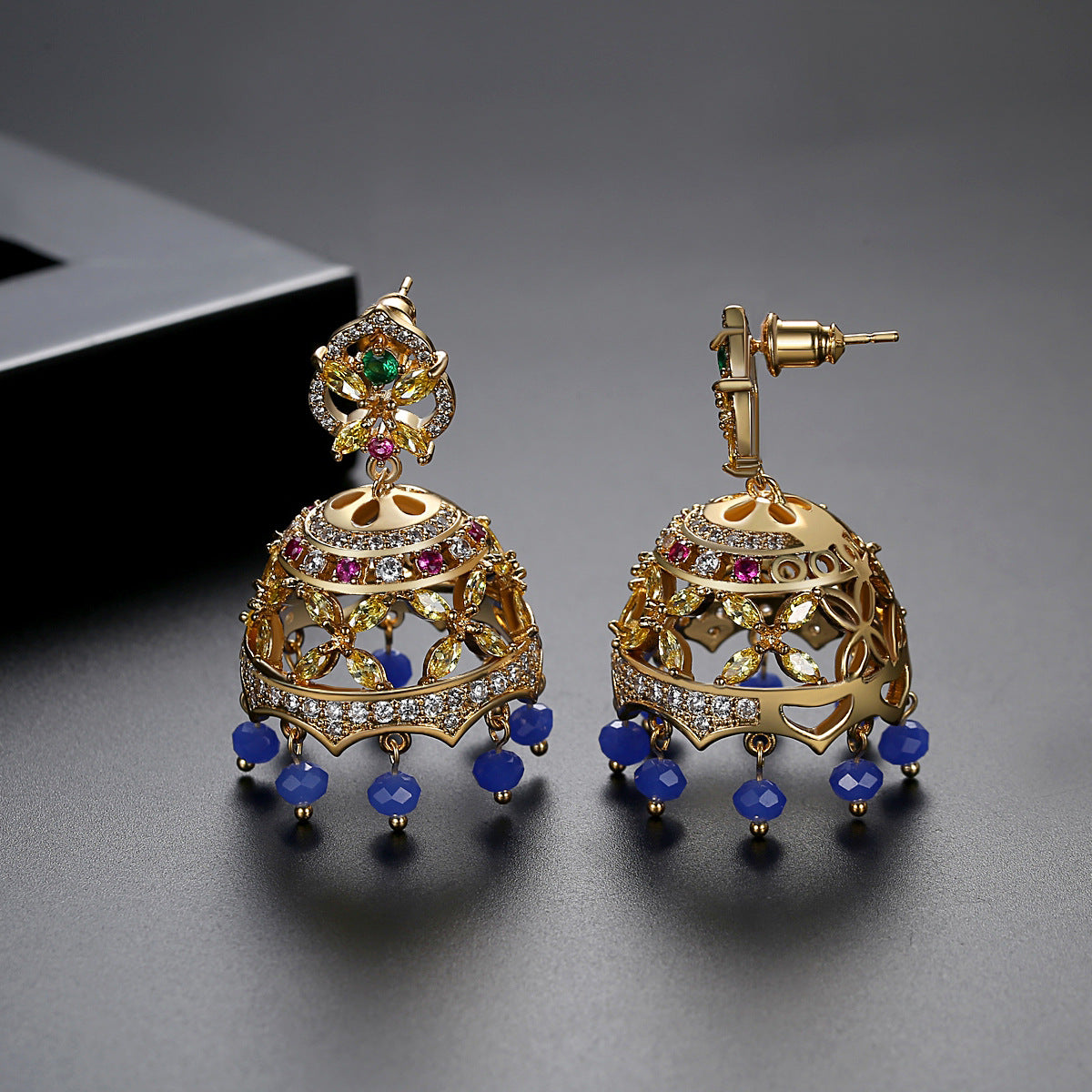 High-Quality Indian Style Earrings Bollywood Inlaid Zircon Paisley Shape Luxury Jhumka Jhumki Jumka Earrings-Gold - enjoyinshopping