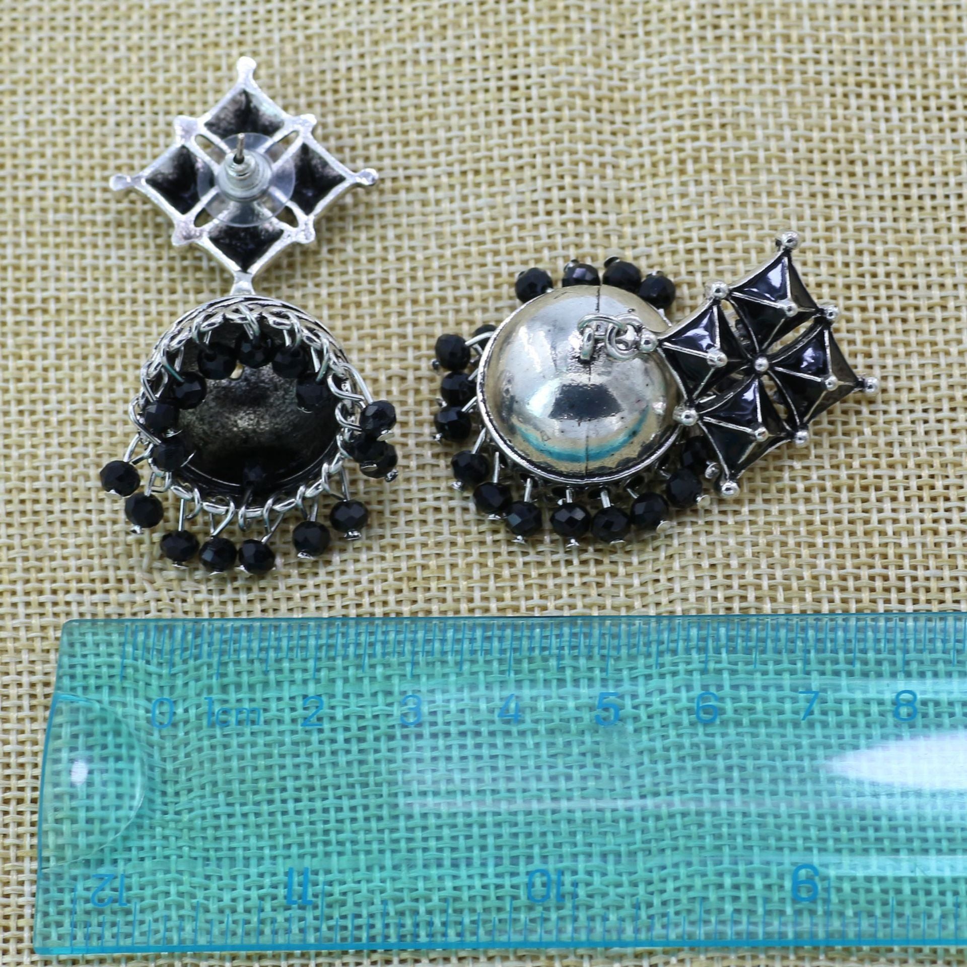 Indian Earrings Silver Round Beaded Earrings for Wowen-Black - enjoyinshopping