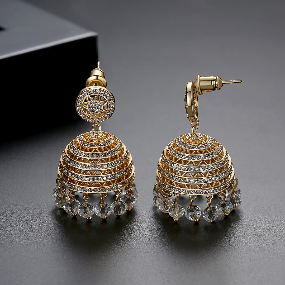 High-Quality Indian Style Earrings Bollywood Inlaid Zircon Luxury Jhumka Jhumki Jumka Earrings-Gold - enjoyinshopping