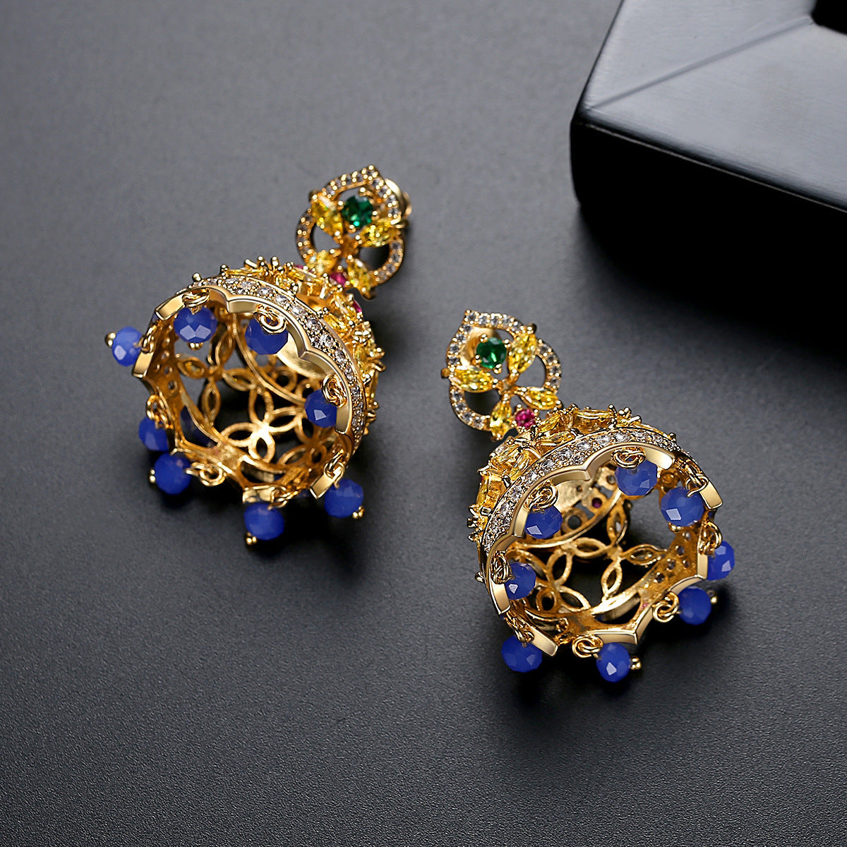 High-Quality Indian Style Earrings Bollywood Inlaid Zircon Paisley Shape Luxury Jhumka Jhumki Jumka Earrings-Gold - enjoyinshopping