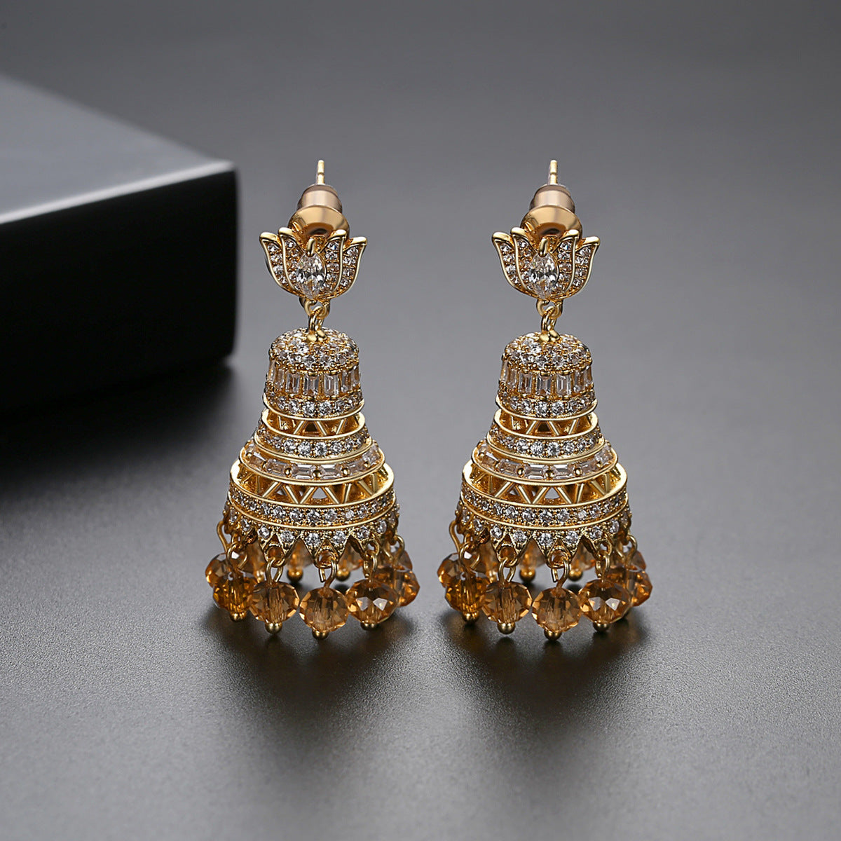 High-Quality Indian Style Earrings Bollywood Inlaid Zircon Paisley Shape Luxury Jhumka Jhumki Jumka Earrings-Gold - enjoyinshopping