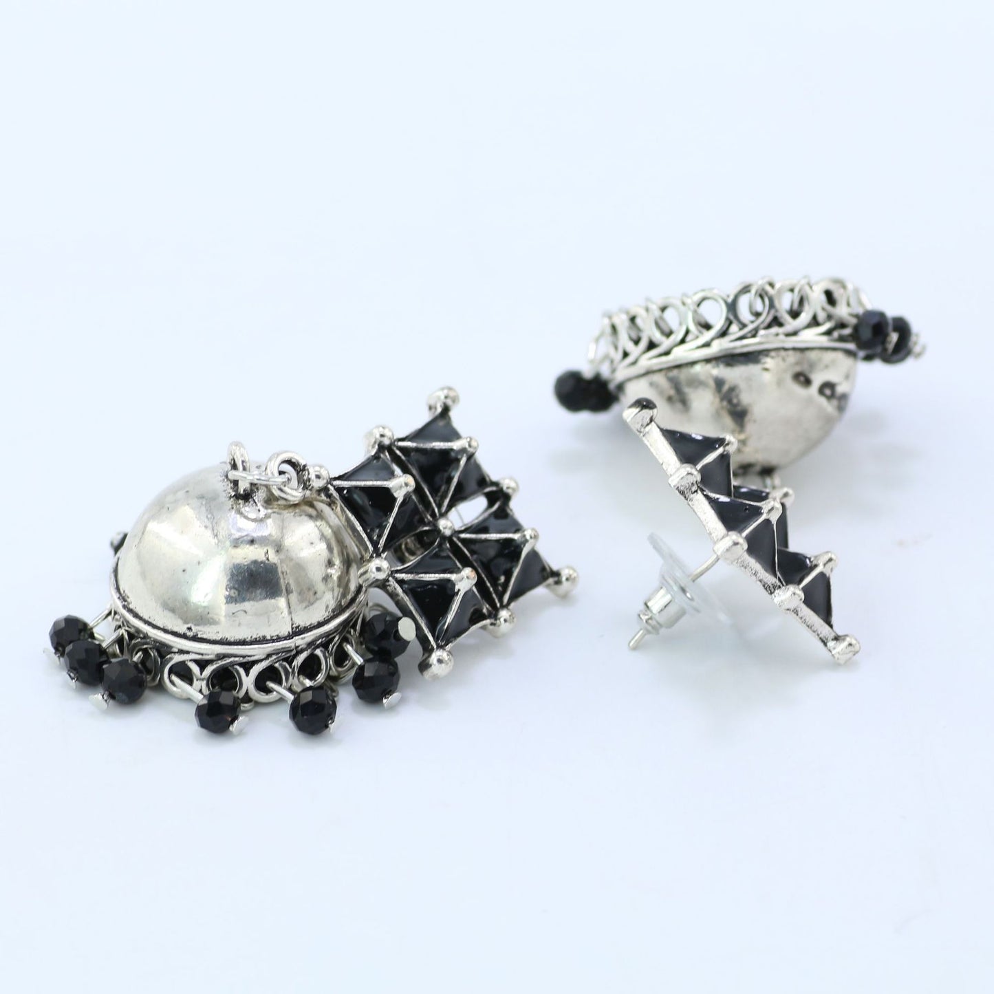 Indian Earrings Silver Round Beaded Earrings for Wowen-Black - enjoyinshopping