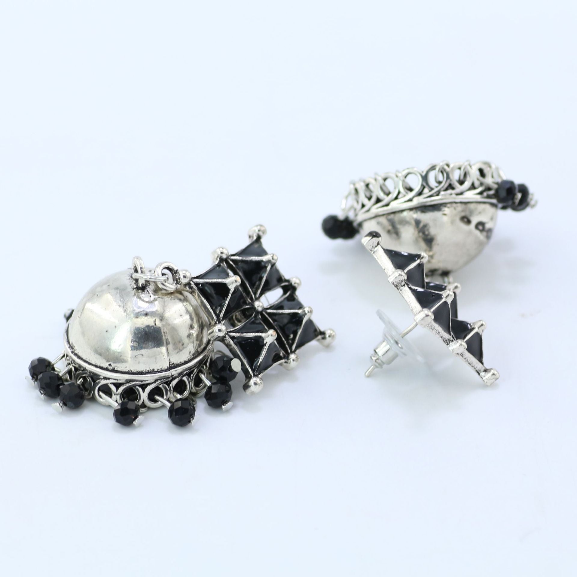 Indian Earrings Silver Round Beaded Earrings for Wowen-Black - enjoyinshopping