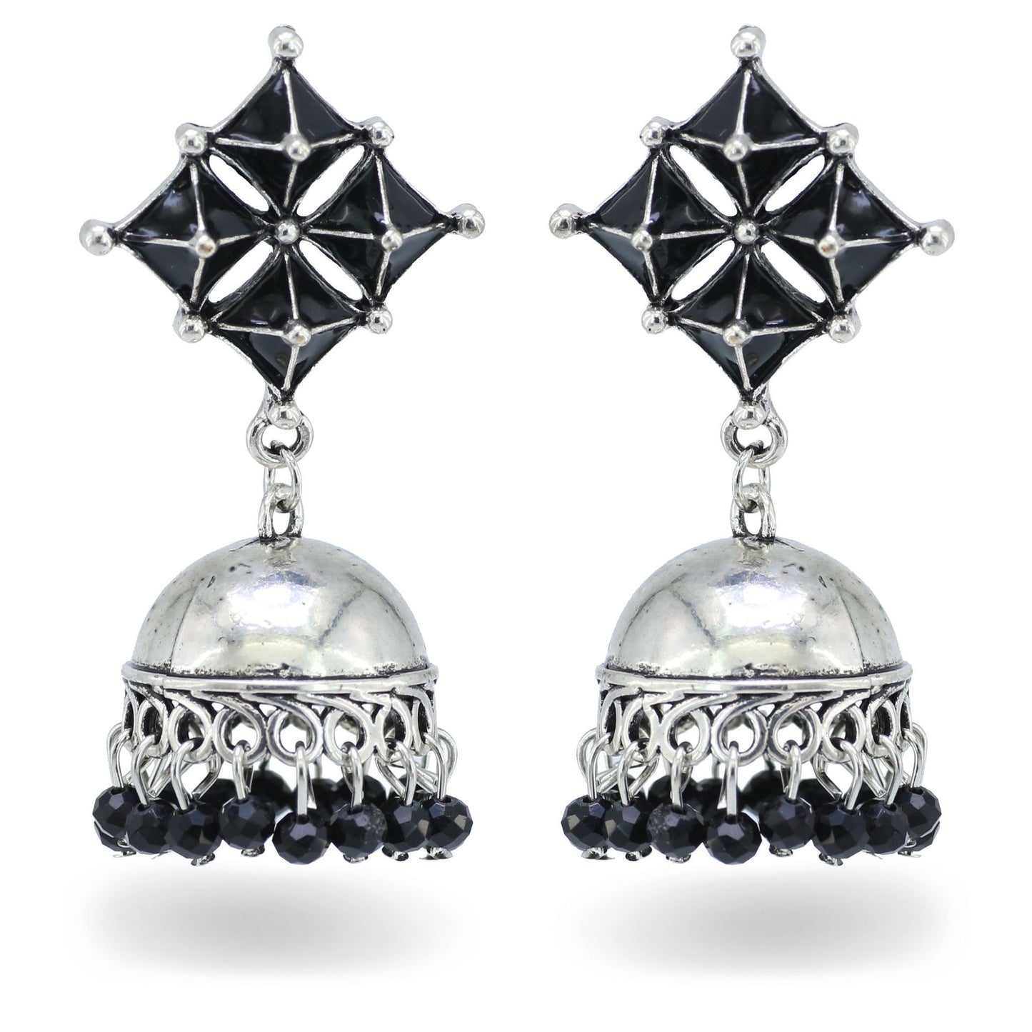 Indian Earrings Silver Round Beaded Earrings for Wowen-Black - enjoyinshopping