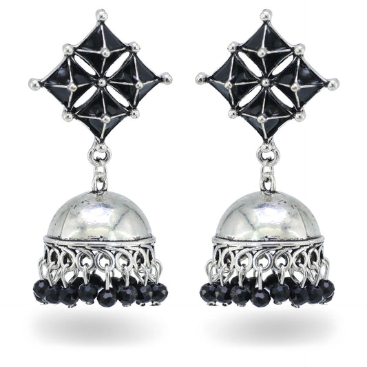 Indian Earrings Silver Round Beaded Earrings for Wowen-Black - enjoyinshopping