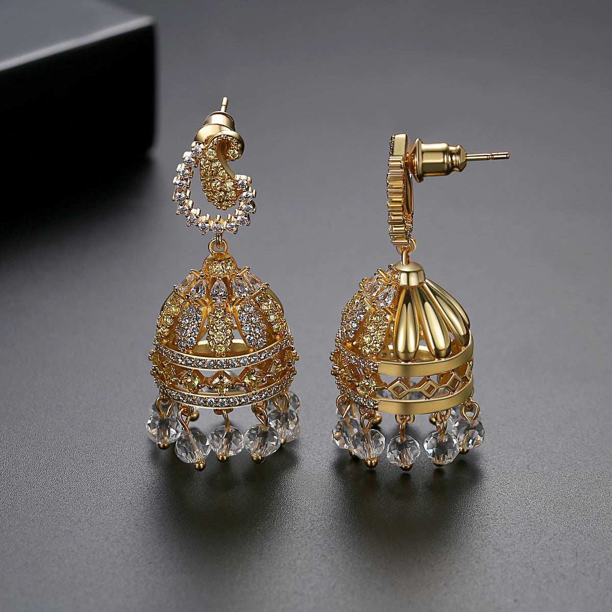 High-Quality Indian Style Earrings Bollywood Inlaid Zircon Paisley Shape Luxury Jhumka Jhumki Jumka Earrings-Gold - enjoyinshopping