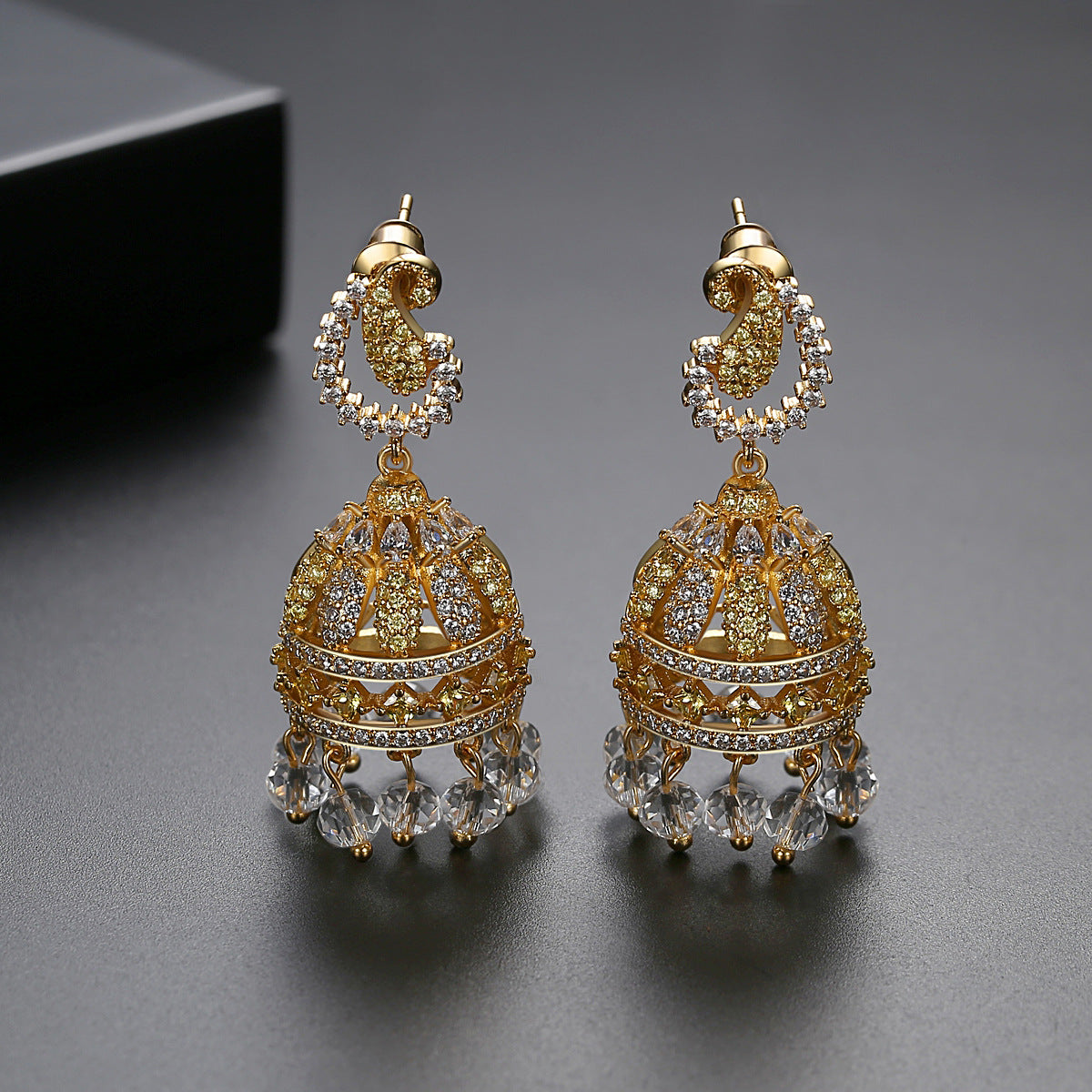 High-Quality Indian Style Earrings Bollywood Inlaid Zircon Paisley Shape Luxury Jhumka Jhumki Jumka Earrings-Gold - enjoyinshopping