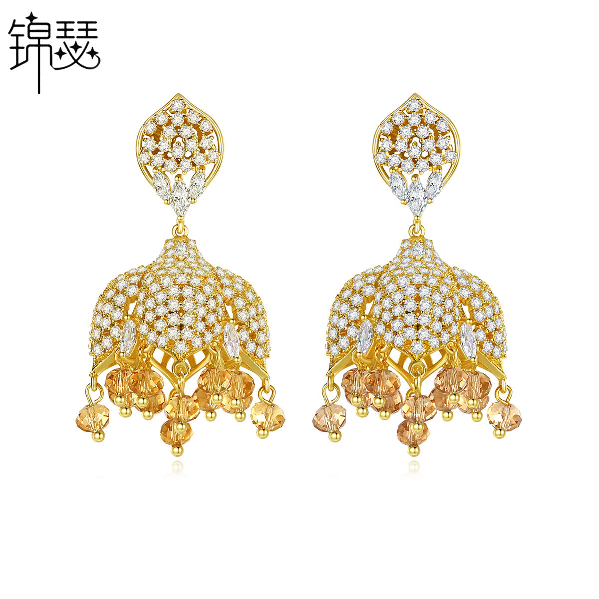 High-Quality Indian Style Earrings Bollywood Inlaid Zircon Paisley Shape Luxury Jhumka Jhumki Jumka Earrings-Gold - enjoyinshopping