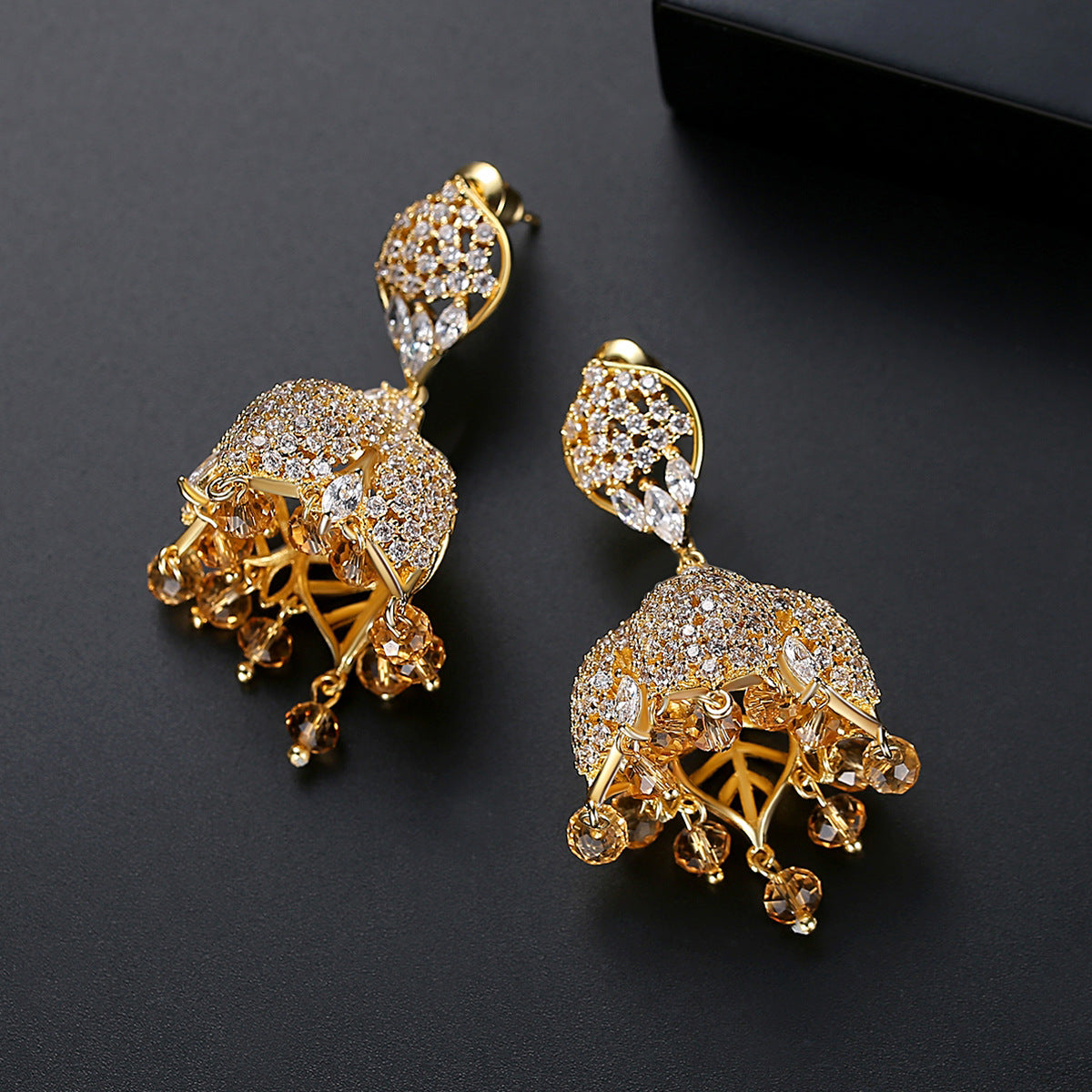 High-Quality Indian Style Earrings Bollywood Inlaid Zircon Paisley Shape Luxury Jhumka Jhumki Jumka Earrings-Gold - enjoyinshopping