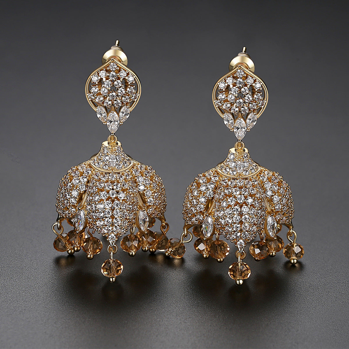 High-Quality Indian Style Earrings Bollywood Inlaid Zircon Paisley Shape Luxury Jhumka Jhumki Jumka Earrings-Gold - enjoyinshopping