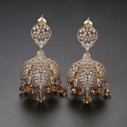 High-Quality Indian Style Earrings Bollywood Inlaid Zircon Paisley Shape Luxury Jhumka Jhumki Jumka Earrings-Gold - enjoyinshopping