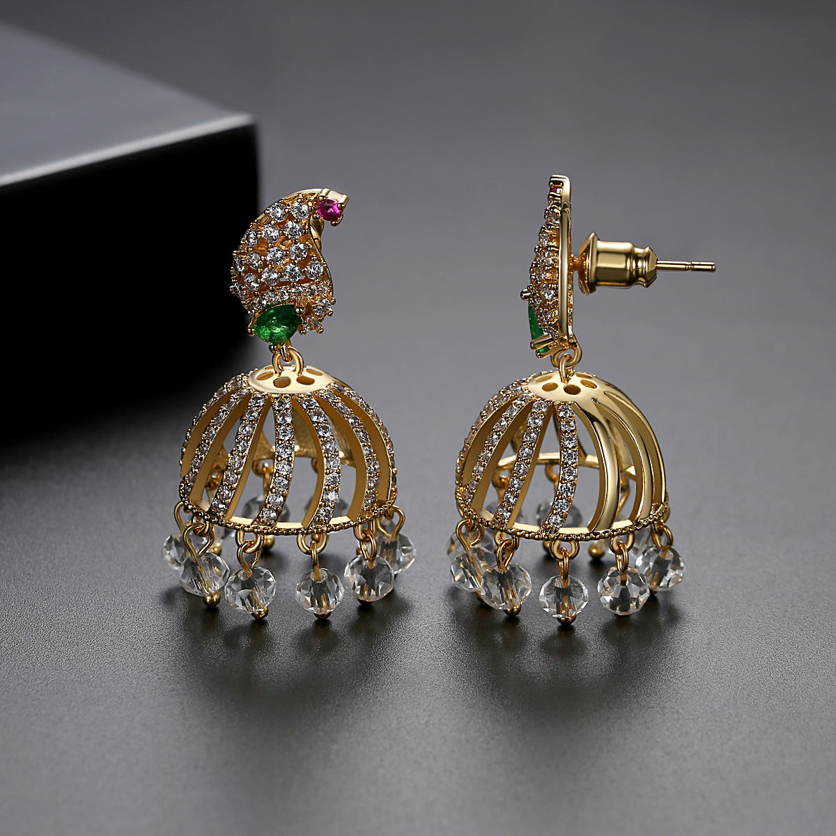 High-Quality Indian Style Earrings Bollywood Inlaid Zircon Paisley Shape Luxury Jhumka Jhumki Jumka Earrings-Gold - enjoyinshopping