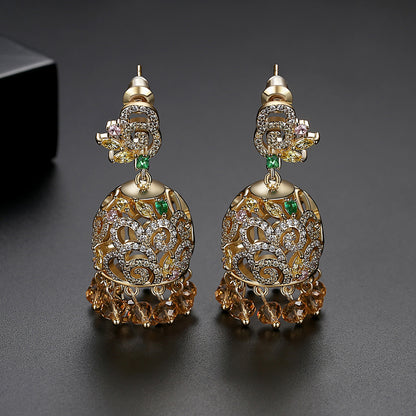 High-Quality Indian Style Earrings Bollywood Inlaid Zircon Luxury Jhumka Jhumki Jumka Earrings-Gold - enjoyinshopping