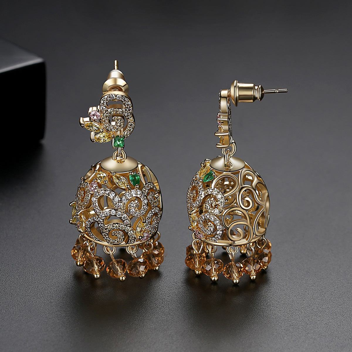 High-Quality Indian Style Earrings Bollywood Inlaid Zircon Luxury Jhumka Jhumki Jumka Earrings-Gold - enjoyinshopping