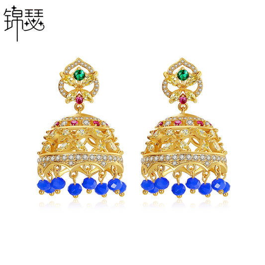 High-Quality Indian Style Earrings Bollywood Inlaid Zircon Paisley Shape Luxury Jhumka Jhumki Jumka Earrings-Gold - enjoyinshopping