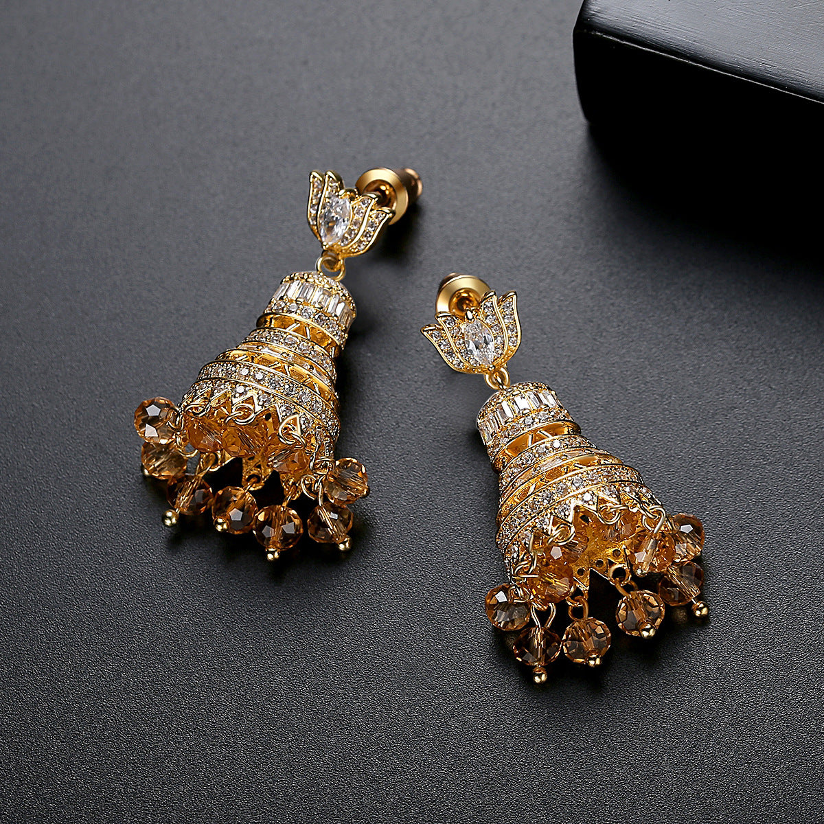 High-Quality Indian Style Earrings Bollywood Inlaid Zircon Paisley Shape Luxury Jhumka Jhumki Jumka Earrings-Gold - enjoyinshopping