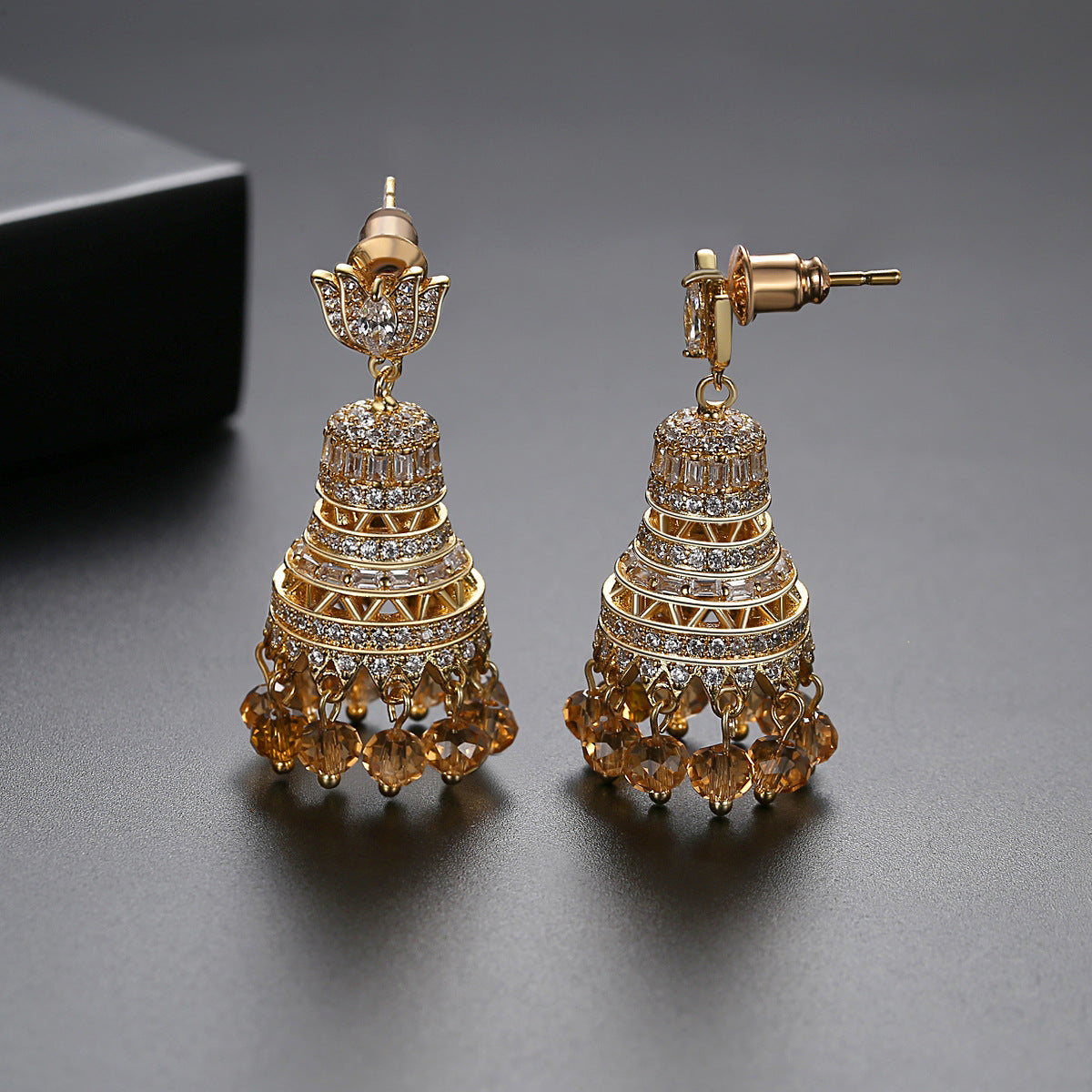 High-Quality Indian Style Earrings Bollywood Inlaid Zircon Paisley Shape Luxury Jhumka Jhumki Jumka Earrings-Gold - enjoyinshopping