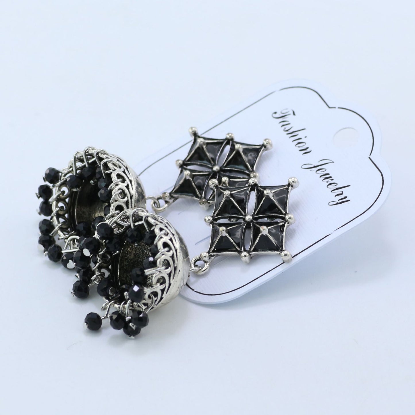 Indian Earrings Silver Round Beaded Earrings for Wowen-Black - enjoyinshopping