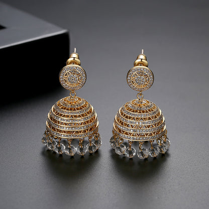 High-Quality Indian Style Earrings Bollywood Inlaid Zircon Luxury Jhumka Jhumki Jumka Earrings-Gold - enjoyinshopping