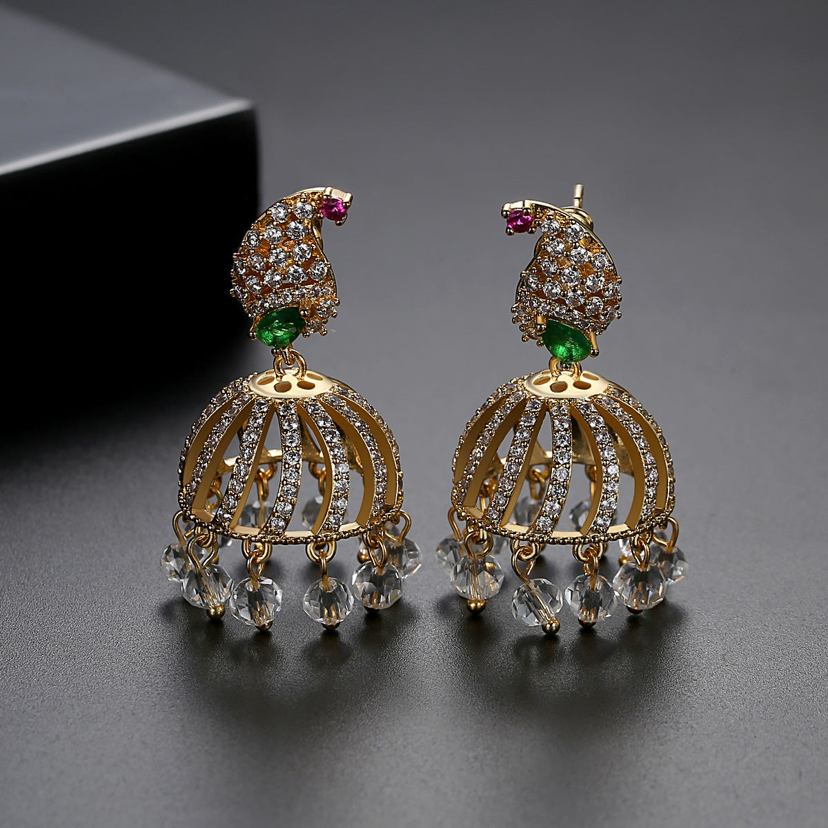 High-Quality Indian Style Earrings Bollywood Inlaid Zircon Paisley Shape Luxury Jhumka Jhumki Jumka Earrings-Gold - enjoyinshopping