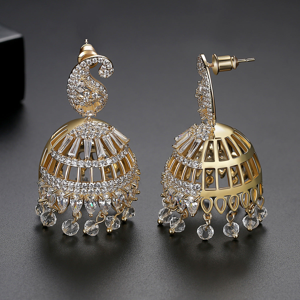 High-Quality Indian Style Earrings Bollywood Inlaid Zircon Luxury Jhumka Jhumki Jumka Earrings-Gold - enjoyinshopping