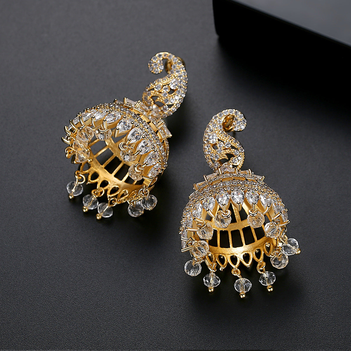 High-Quality Indian Style Earrings Bollywood Inlaid Zircon Luxury Jhumka Jhumki Jumka Earrings-Gold - enjoyinshopping