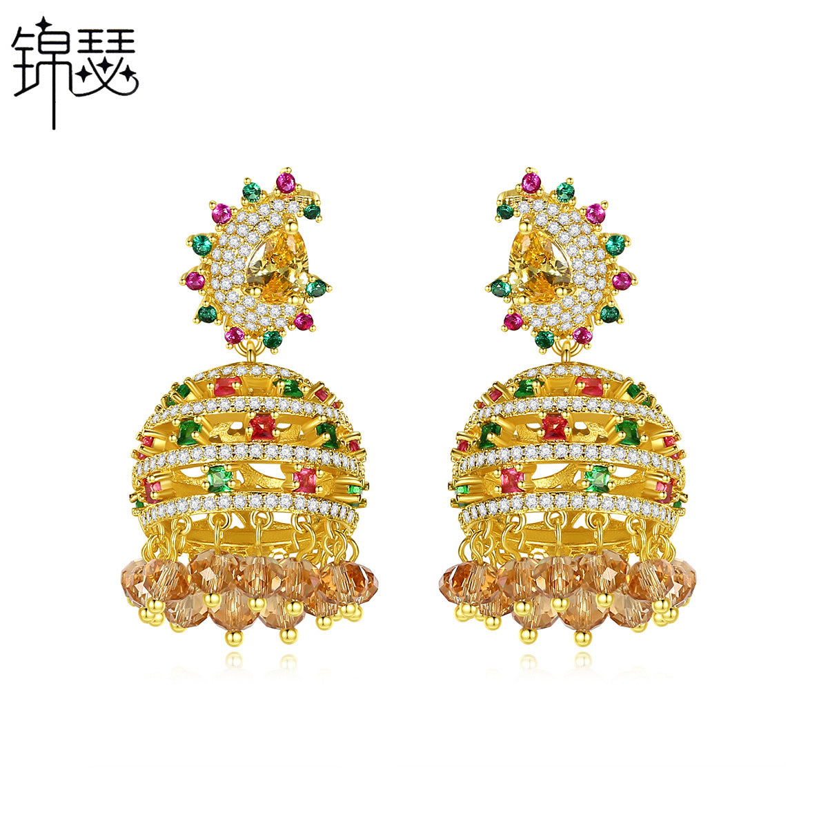 High-Quality Indian Style Earrings Bollywood Inlaid Zircon Luxury Jhumka Jhumki Jumka Earrings-Gold - enjoyinshopping