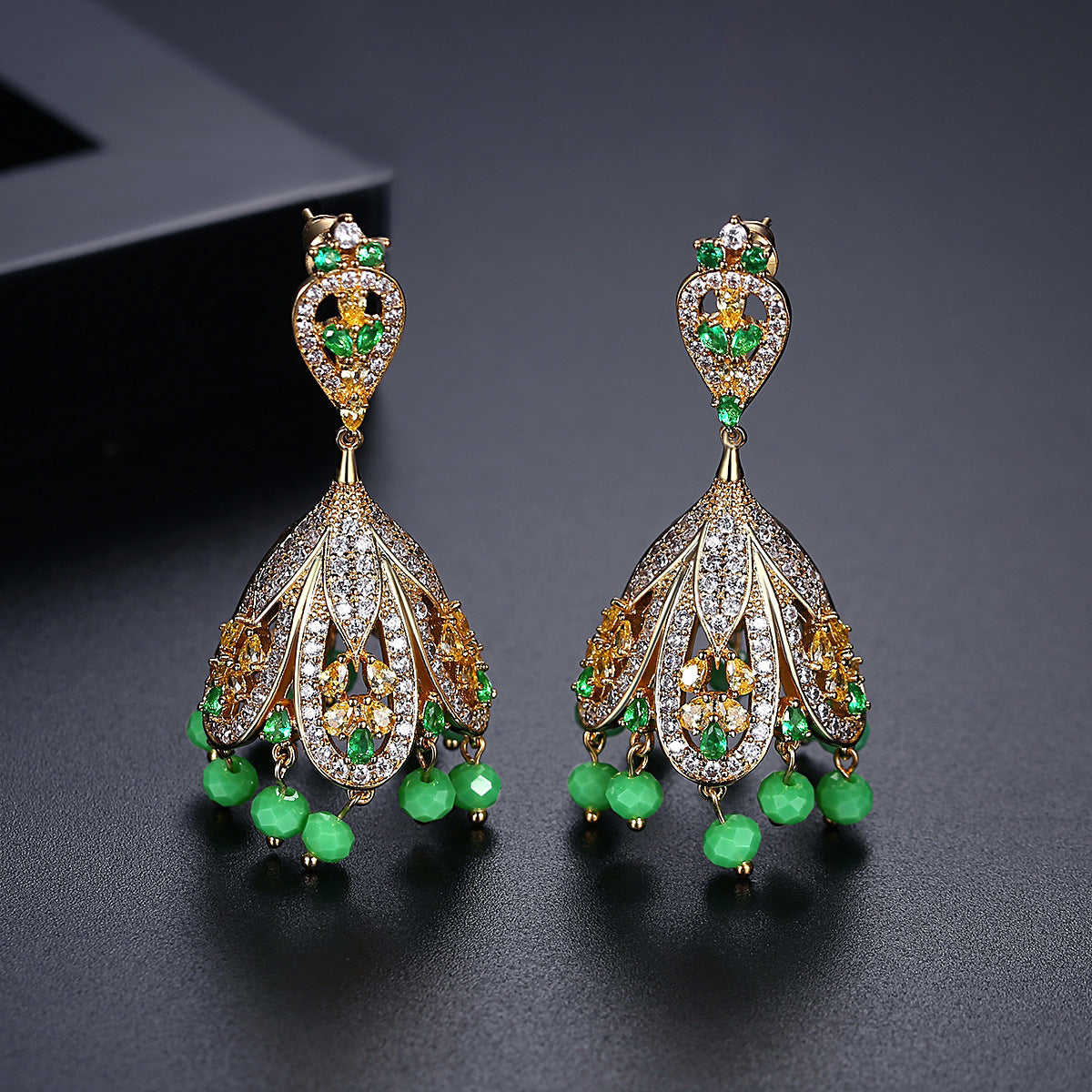 High-Quality Indian Style Earrings Bollywood Inlaid Zircon Luxury Jhumka Jhumki Jumka Earrings-Gold - enjoyinshopping