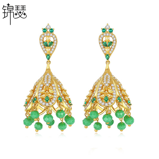 High-Quality Indian Style Earrings Bollywood Inlaid Zircon Luxury Jhumka Jhumki Jumka Earrings-Gold - enjoyinshopping