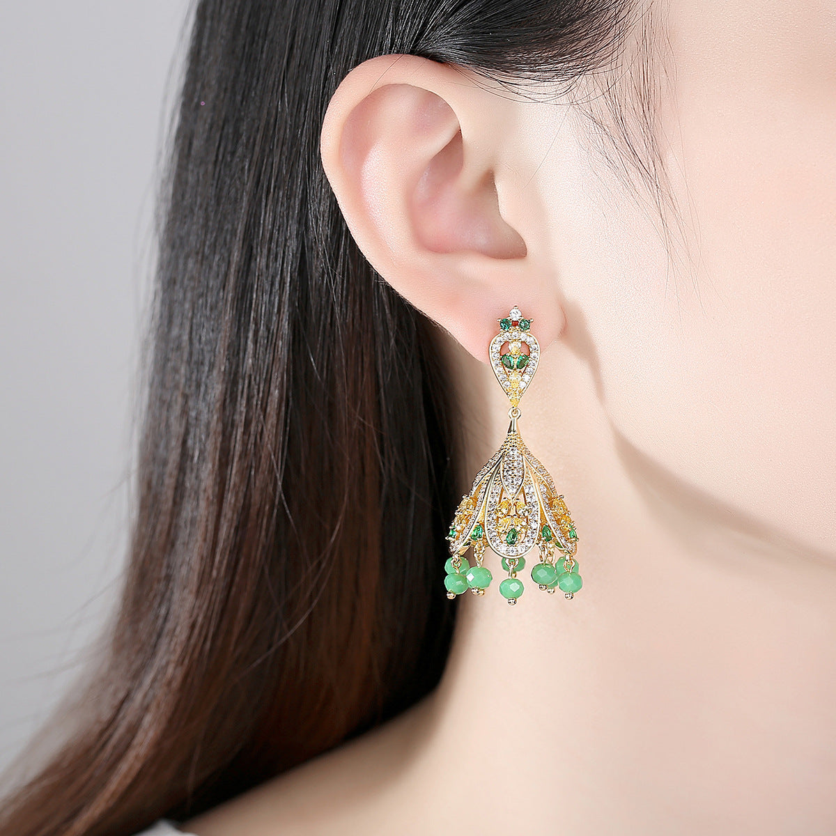 High-Quality Indian Style Earrings Bollywood Inlaid Zircon Luxury Jhumka Jhumki Jumka Earrings-Gold - enjoyinshopping