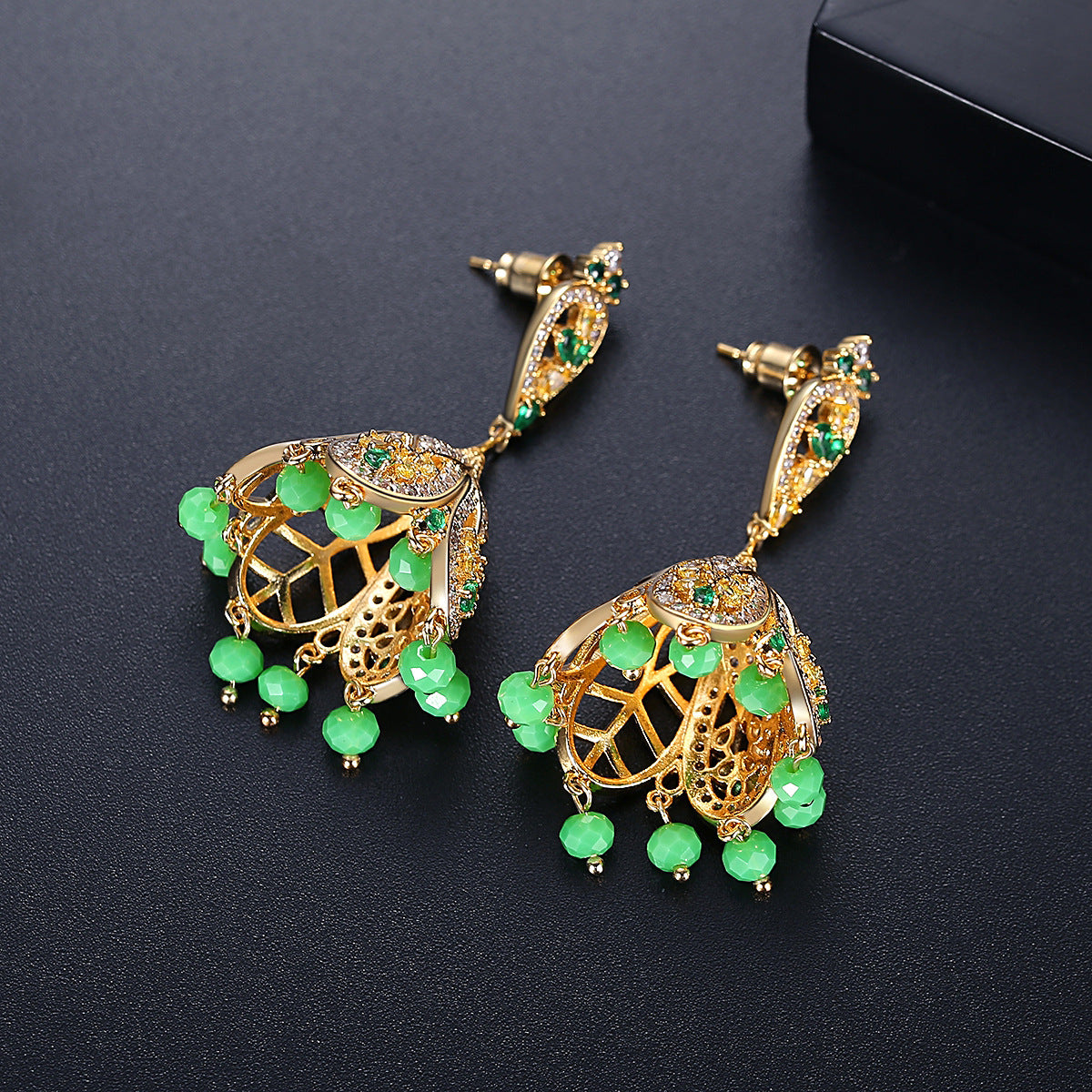 High-Quality Indian Style Earrings Bollywood Inlaid Zircon Luxury Jhumka Jhumki Jumka Earrings-Gold - enjoyinshopping