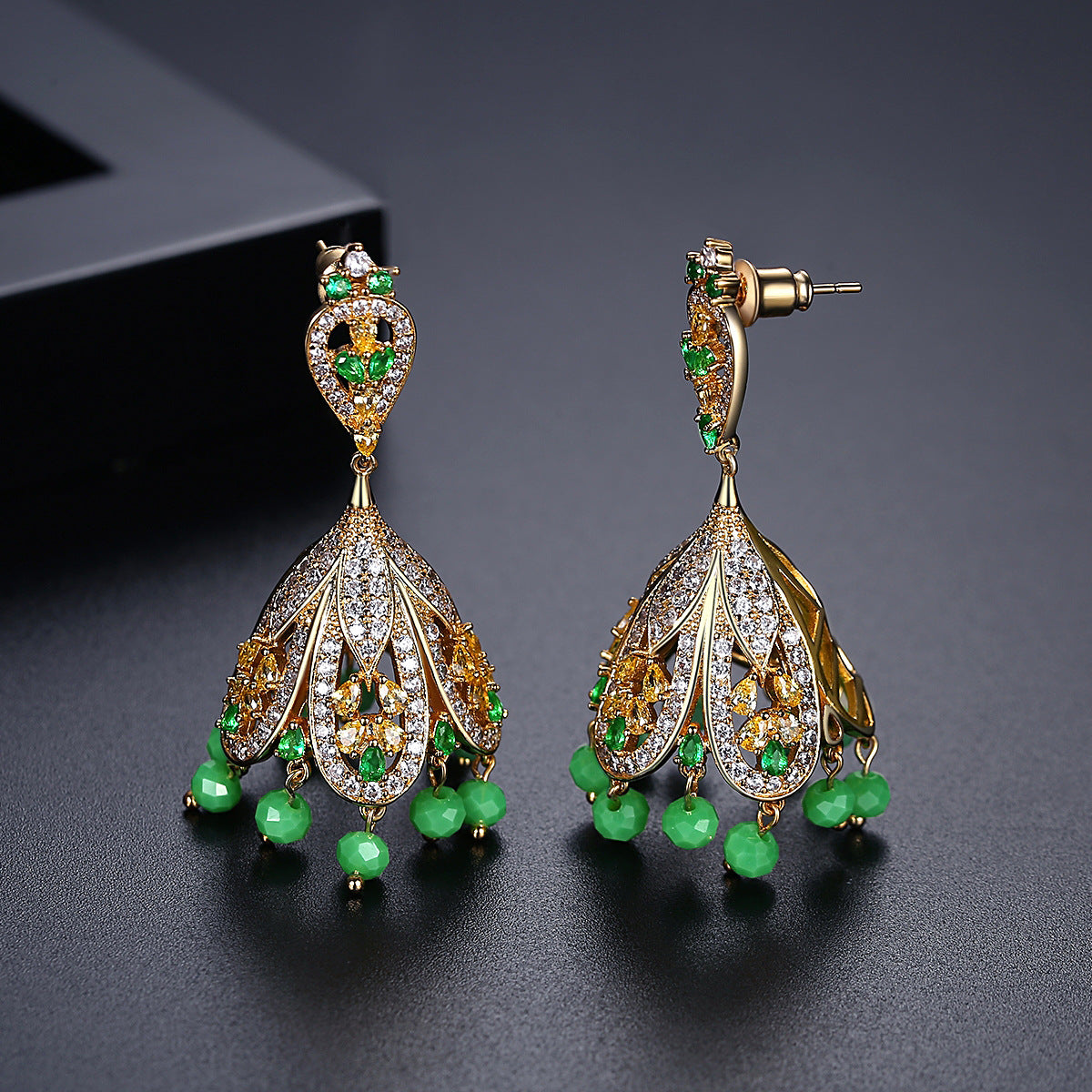 High-Quality Indian Style Earrings Bollywood Inlaid Zircon Luxury Jhumka Jhumki Jumka Earrings-Gold - enjoyinshopping