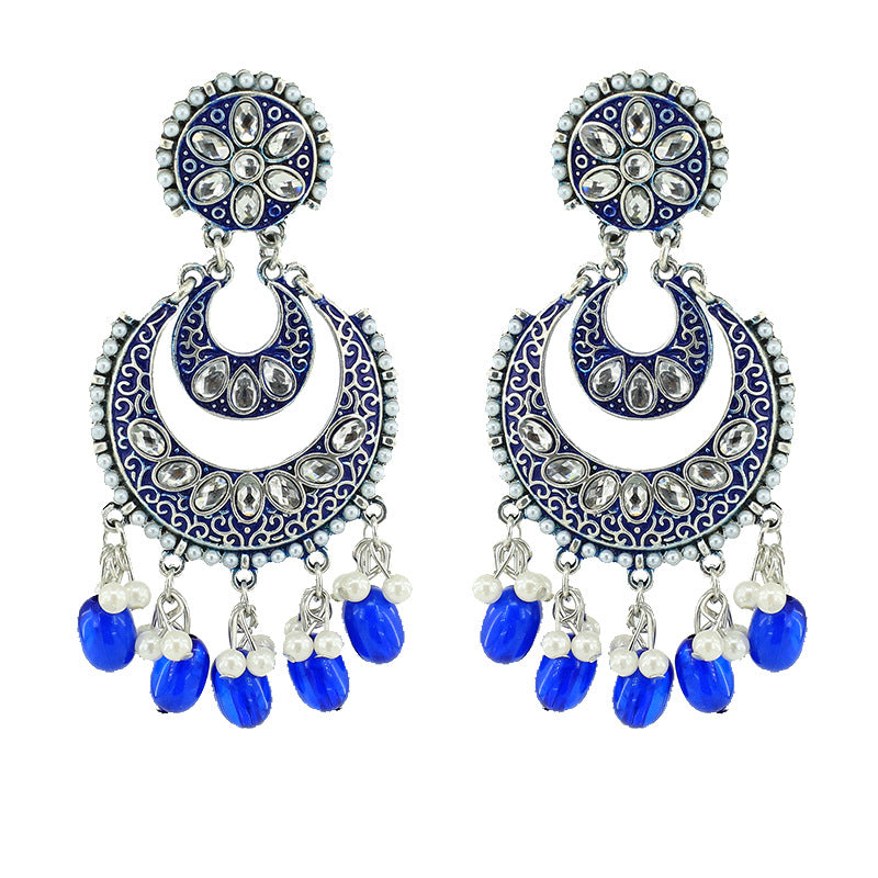 Indian Earrings Traditional Round Beaded Earrings Chandali for Wowen-Pink/Blue - enjoyinshopping