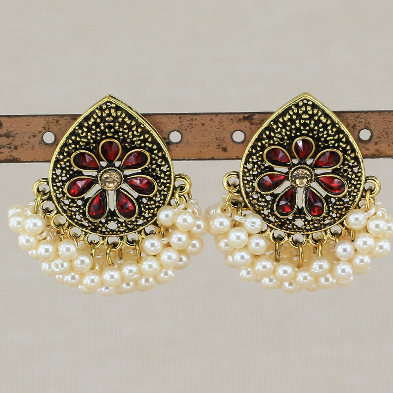 Indian Earrings Traditional Pearl Beaded Small Stud Earrings