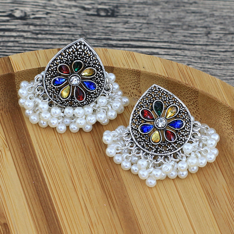 Indian Earrings Traditional Pearl Beaded Small Stud Earrings